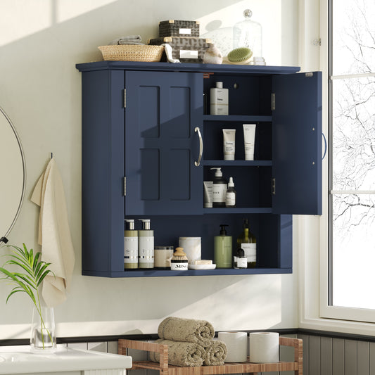 Bathroom Wall Storage Cabinet, Multi -functional Wall Mounted Cabinet With Adjustable Shelves, Medicine Cabinet For Laundry Room & Kitchen & Living Room, Blue