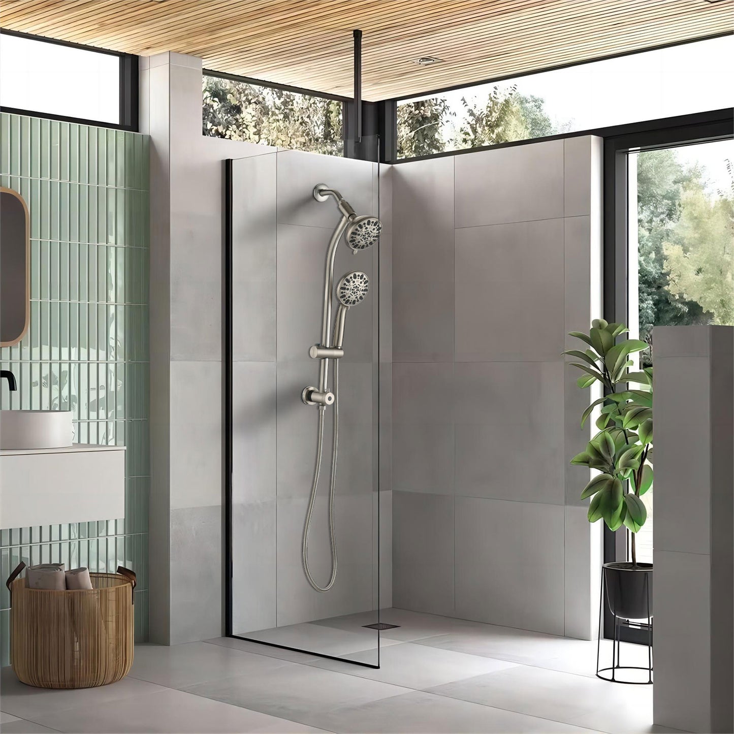 No-Tool Installation 5 Inch Rain Shower & 7-Spray Handheld Combo With 26  Adjustable Slide Bar, Dual Flow 1.8GPM WaterSense