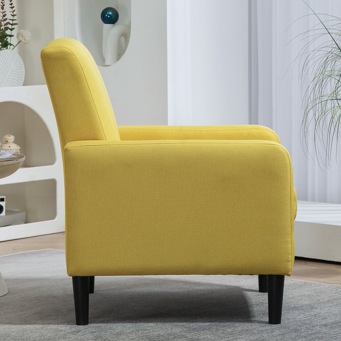 Faux Linen Upholstered Accent Chair, Modern Armchair With Solid Wood Frame, Single Sofa Chair For Living Room Bedroom