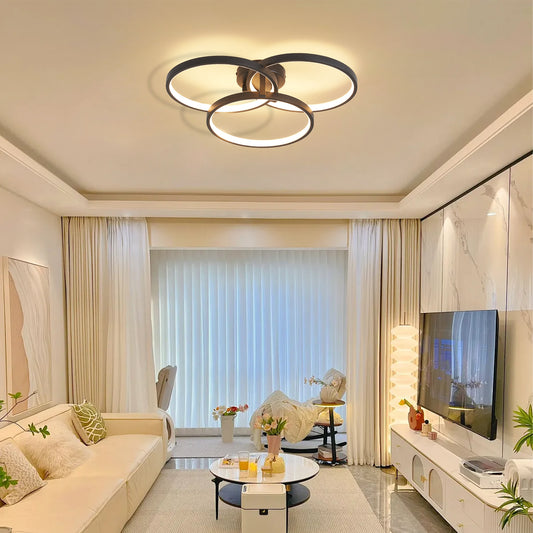 20 Modern Black LED Ceiling Light, 3-Ring Flush Mount Fixture For Living Room, Bedroom, Or Dining Room, Sleek And Energy-Efficient Design, Easy Installation