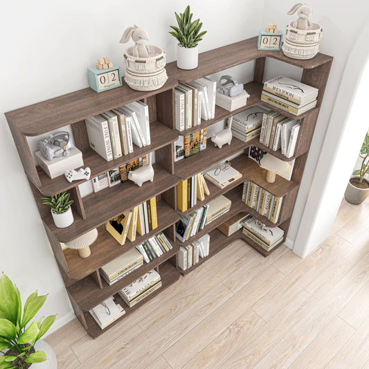 90 Cm Space Saving Corner Bookshelf    80 Cm Bookcase Extendable Free Combination, Set Of 2 Display Shelf, DARK BROWN Color And Other 4 Colors For Option, Freely Combined And Matched Furniture