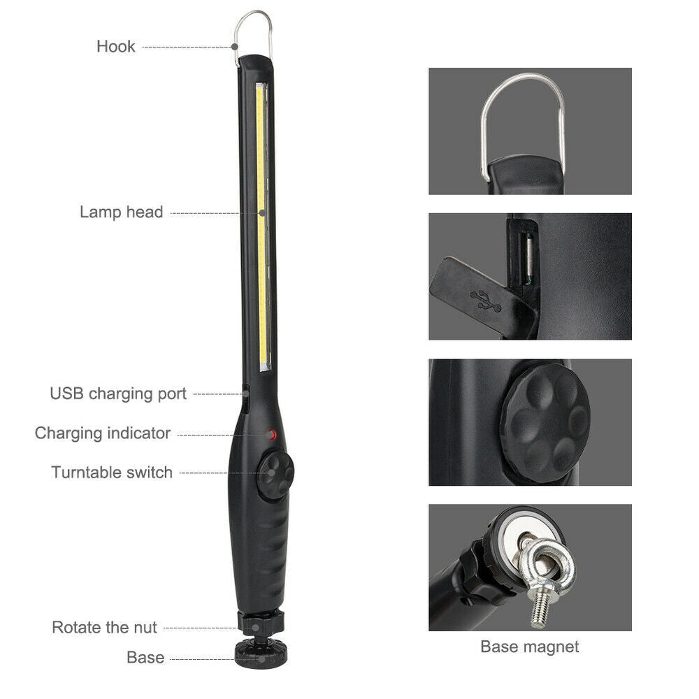LED USB Rechargeable Work Light Magnetic Flashlight Flexible Cordless Torch Automotive Inspection Emergency Light 2 PACK