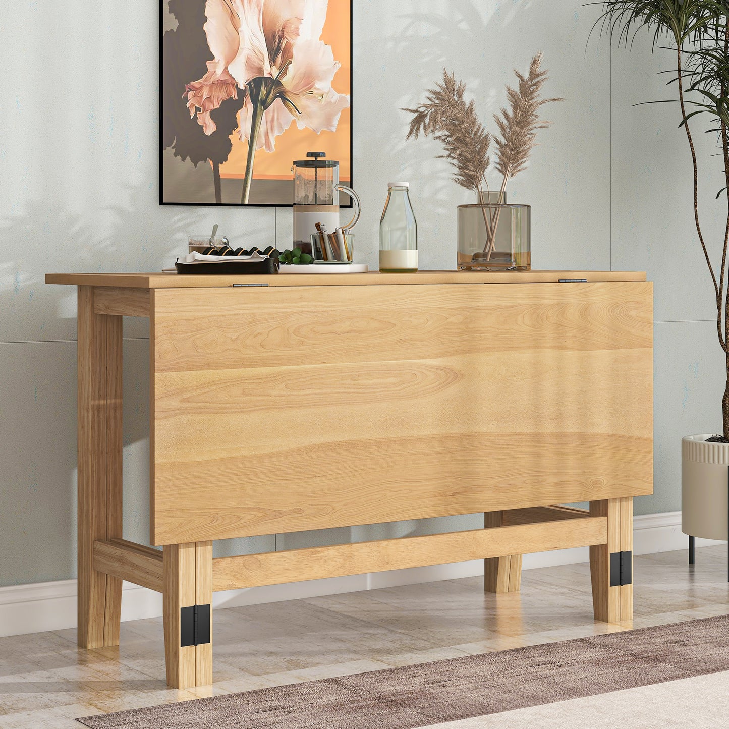 TOPMAx Farmhouse Wood Extendable Dining Table With Drop Leaf For Small Places  Natural