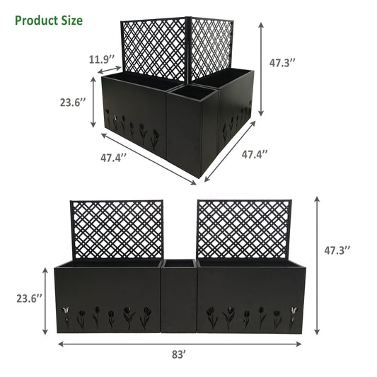Metal Planter-Trellis Combo Set Of 3 - Raised Garden Bed, Flower Trellis & Privacy Screen For Patio, Balcony, Garden, Rust-Resistant Planter Box With Drainage Holes, 23.6in Depth Planting Bed, Tulip