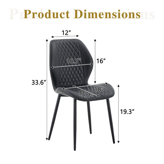 Set Of 4 Modern Light Luxury Black Diamond-quilted PU Chairs With Black Metal Legs. Suitable As Upholstered Dining Chairs With Backrests For Home Dining Rooms, Adaptable To A Wide Range Of Scenarios.