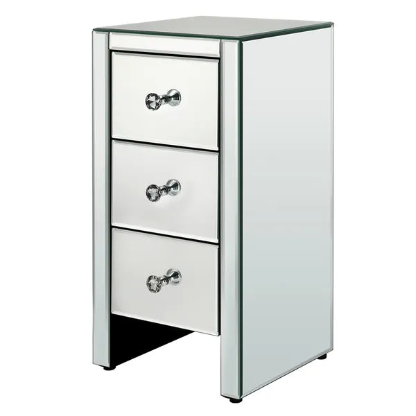 Mirrored Glass Bedside Table With Three Drawers Size S