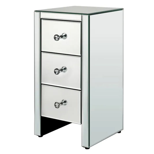 Mirrored Glass Bedside Table With Three Drawers Size S