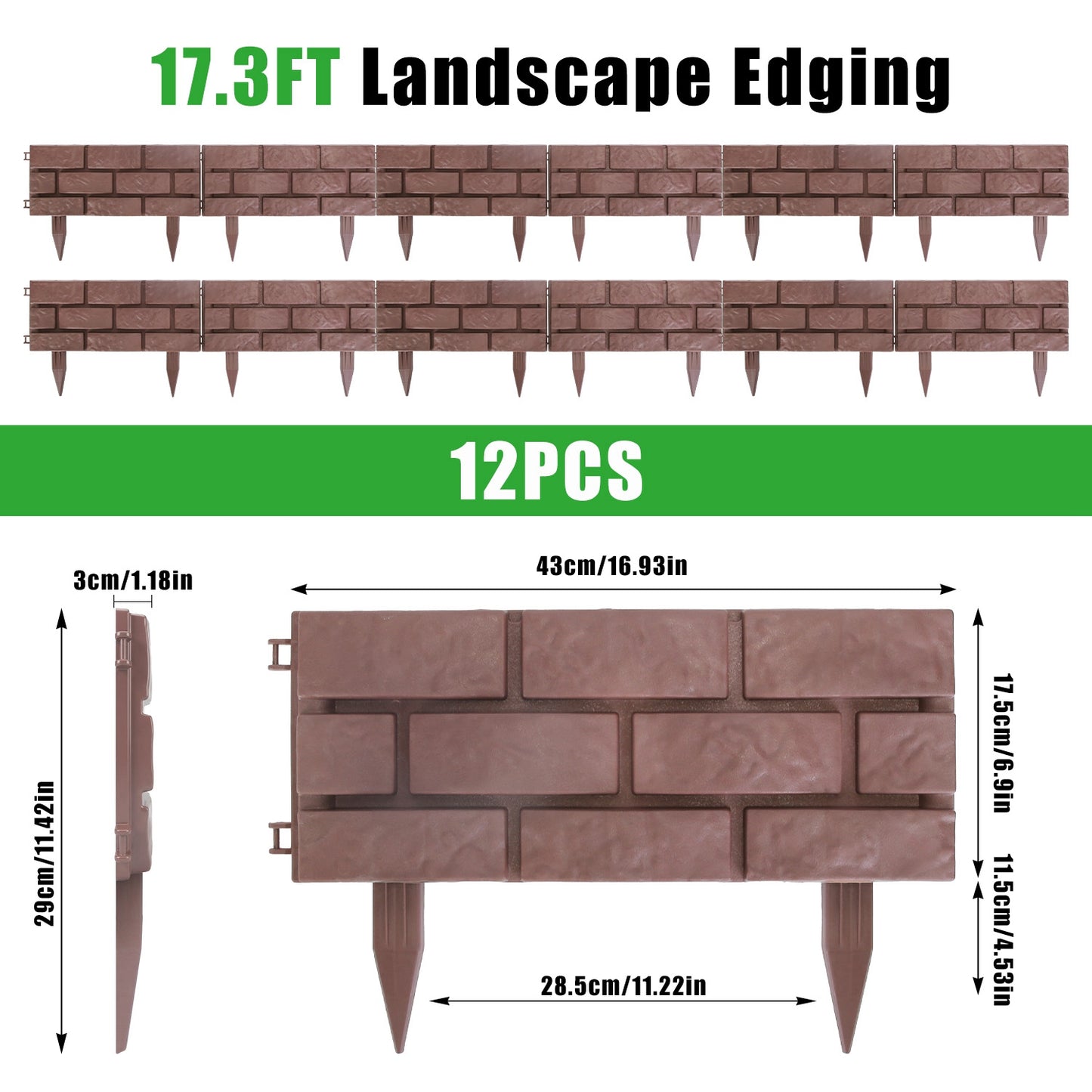 Garden Landscape Edging,12PCS Stone Border Fence, Flexible Adjustable Edging With Snap-In Design, Weather Resistant PP Material For Lawn Flower Bed Pathway