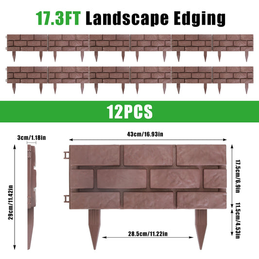 Garden Landscape Edging,12PCS Stone Border Fence, Flexible Adjustable Edging With Snap-In Design, Weather Resistant PP Material For Lawn Flower Bed Pathway