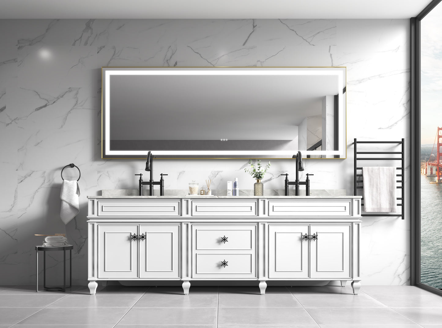 118 X 36 Inch LED Bathroom Mirror With Aluminum Frame, Wall Mounted Vanity Mirror, Anti-Fog, Memory, 3 Colors, Stepless Dimmable
