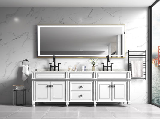 118 X 36 Inch LED Bathroom Mirror With Aluminum Frame, Wall Mounted Vanity Mirror, Anti-Fog, Memory, 3 Colors, Stepless Dimmable