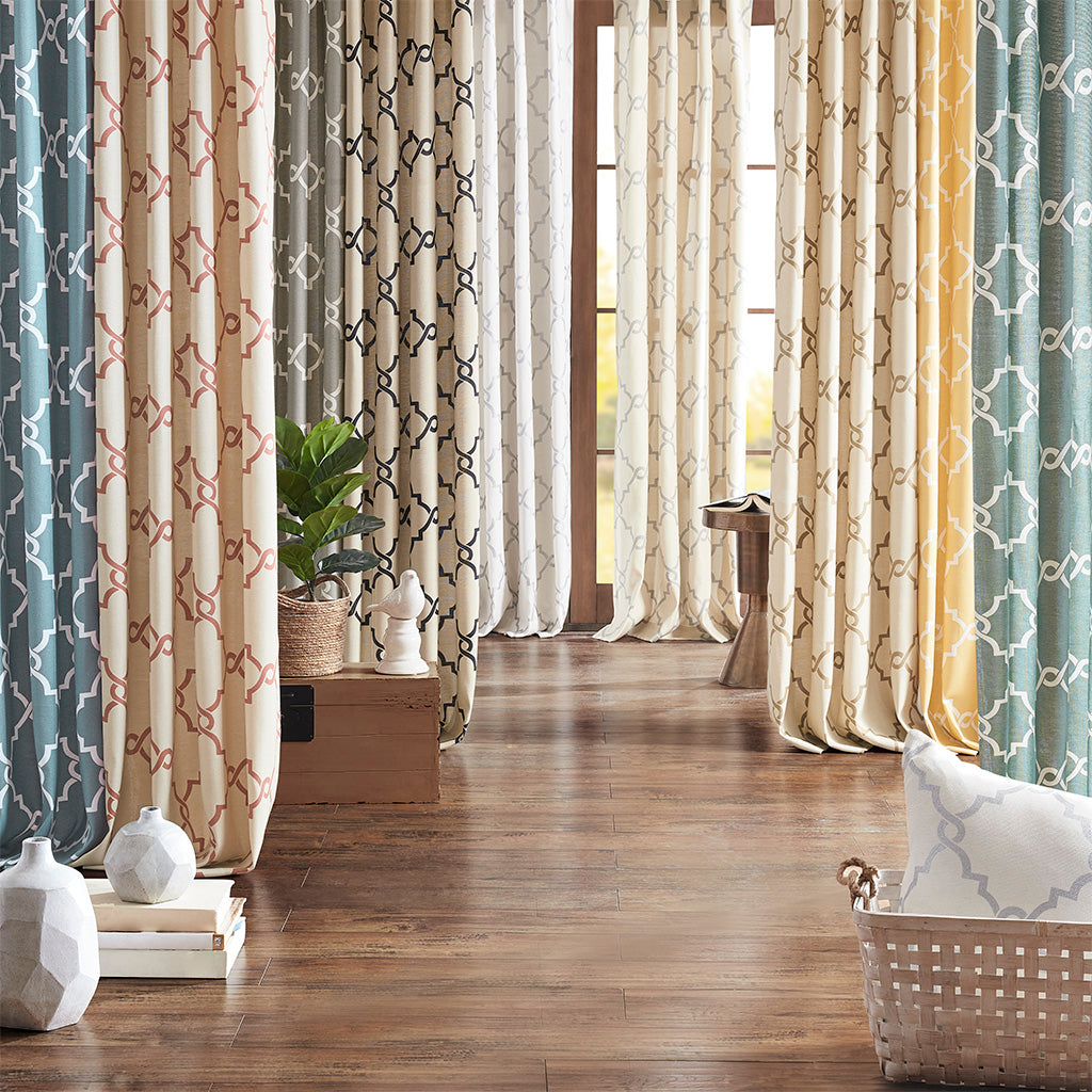 Fretwork Print Grommet Top Window Curtain Panel Only 1 Pc Panel