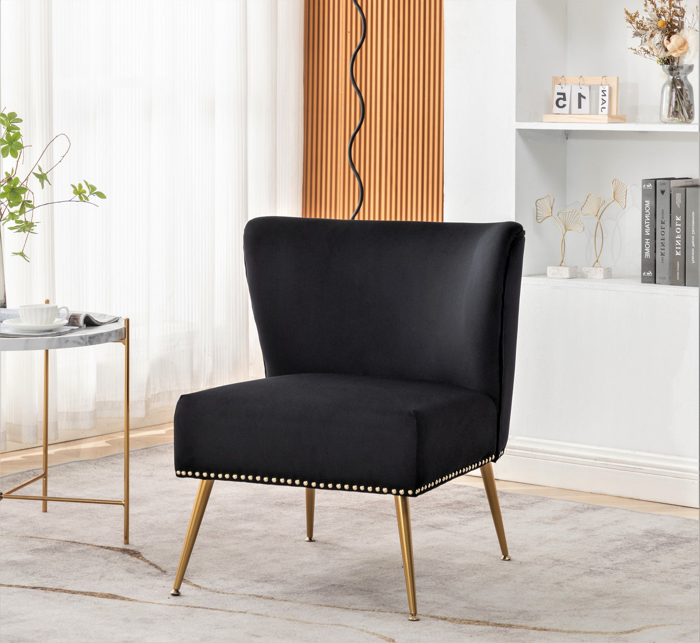Printed Cloth Accent Chair, Armless Slipper Chair With Metal Legs, Modern Upholstered Side Chair For Living Room Bedroom Small Spaces