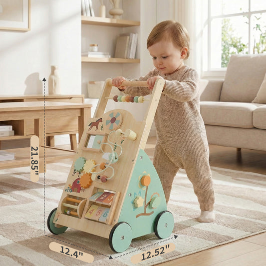 Wooden Baby Walker, Adjustable-speed Push-style Walker, Equipped With Montessori Activity Center, Silent Wheeled Baby Walking Toy