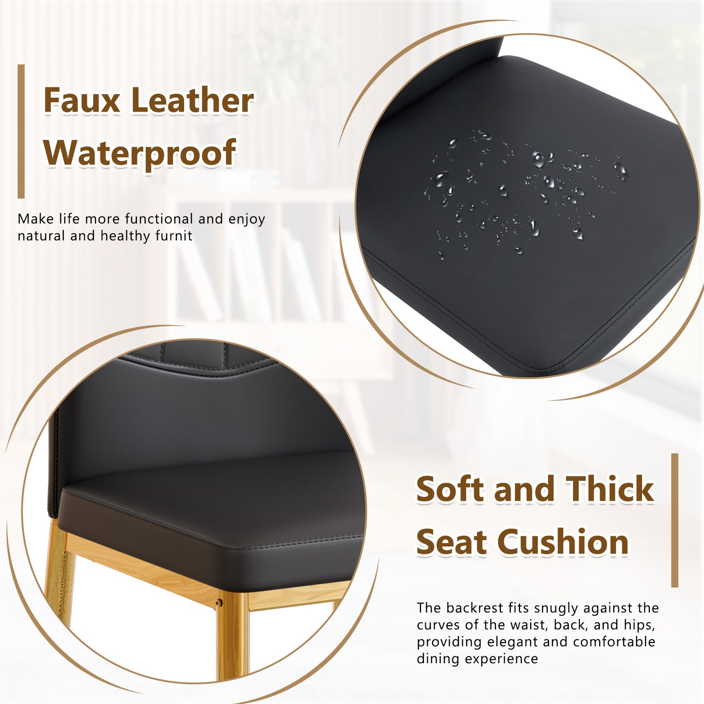 Set Of 4 Black Dining Chairs, 37 Inches High Ergonomic PU Backrest, Combines Comfort And Style.Perfectly Blends Comfort And Elegance, Injecting More Comfort And Style Into Dining Time.