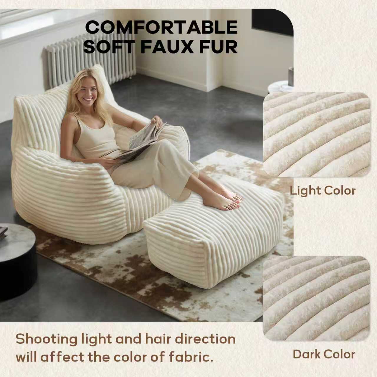 HZ55PMJT-MIBAI1 Suede Sofa Chair With Ottoman - 5-Zone Support & Compact Boxed Delivery