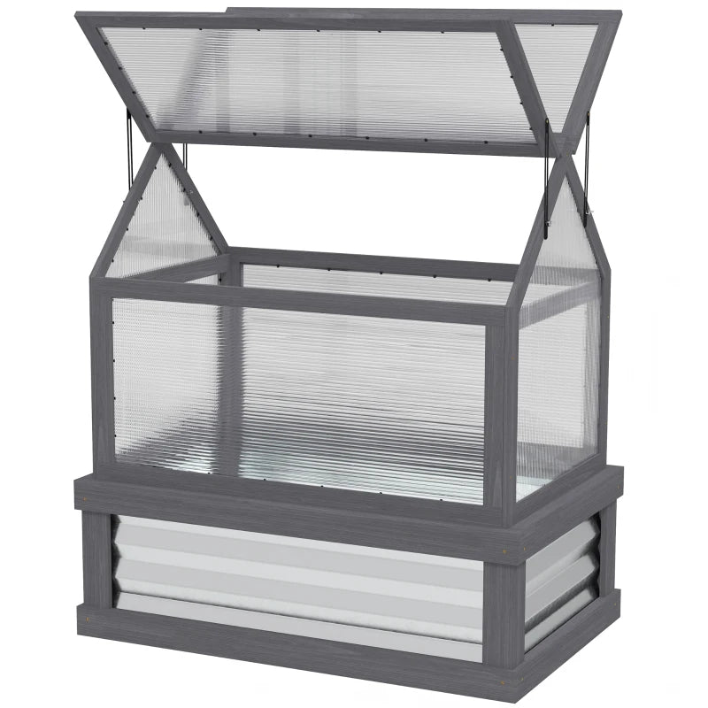 Outsunny Raised Garden Flower Bed Kit With Greenhouse, Wooden Cold Frame Planter