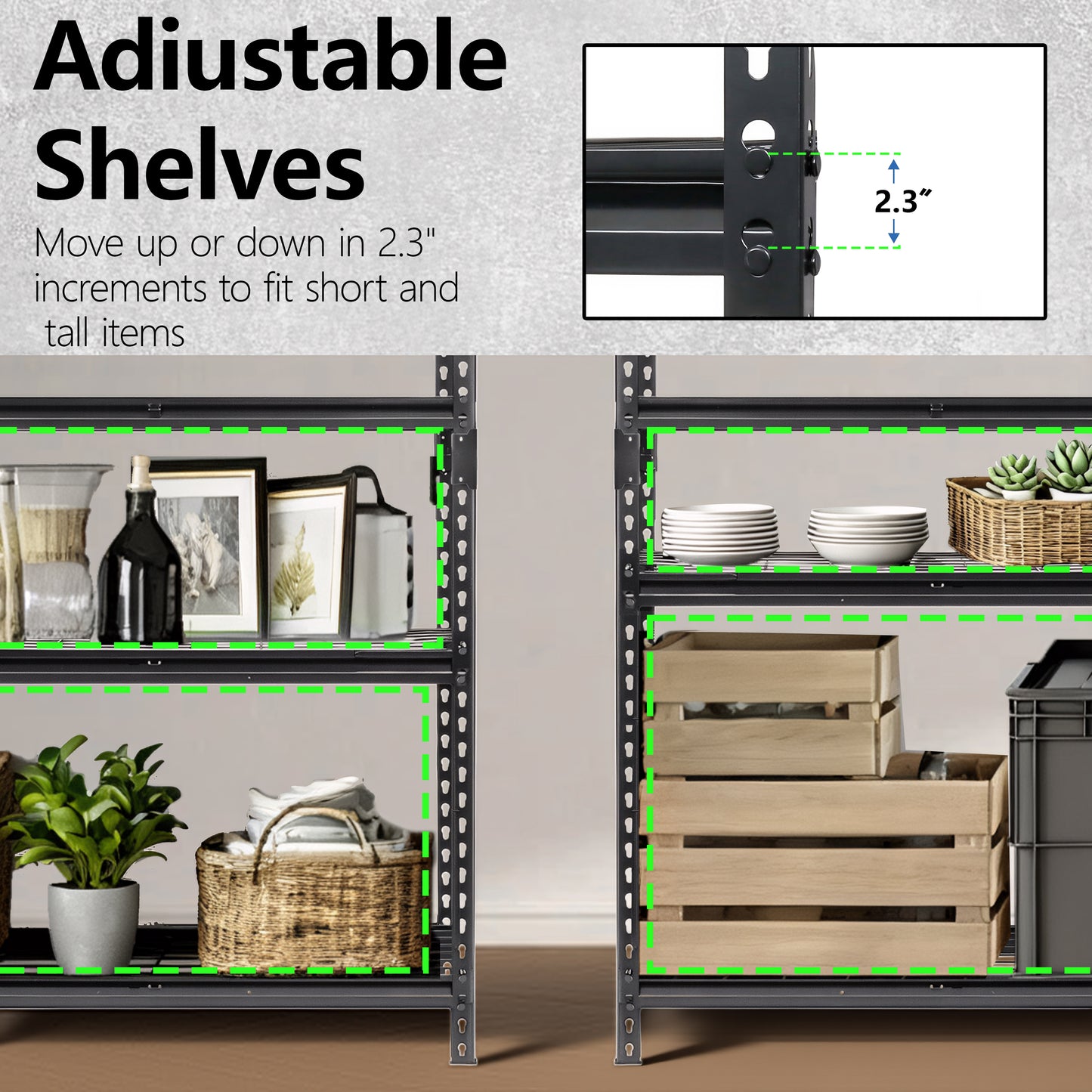 2- Piece 5- Tier Storage Shelves Set  Heavy- Duty Garage Shelving  Adjustable Shelving Unit  Steel Shelf  Boltless Assembly  For Garage  Shed  Black