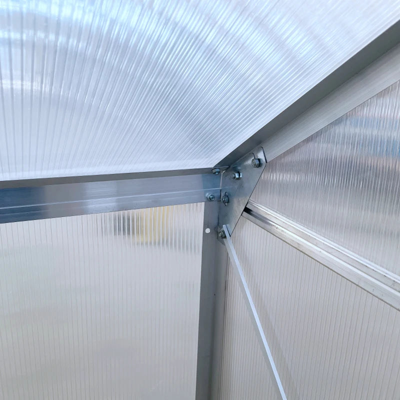 Outsunny 6' X 4' Aluminum Lean-to Greenhouse Polycarbonate Walk-in Garden Greenhouse With Adjustable Roof Vent, Rain Gutter And Sliding Door For Winter, Clear