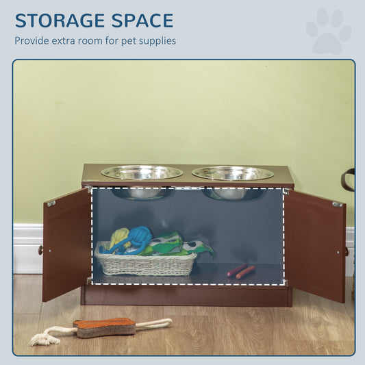 Elevated Dog Bowls With Storage Cabinet, Raised Dog Bowl Stand Pet Food Bowl Dog Feeding Station, Brown