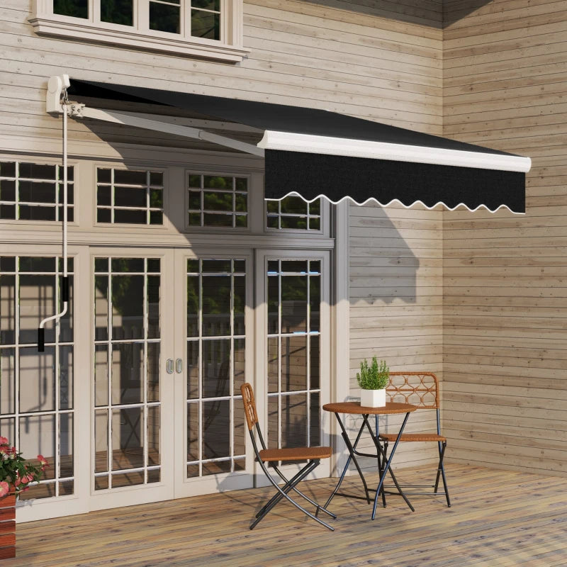 Patio Retractable Awning, Manual Exterior Sun Shade Deck Window Cover, Black