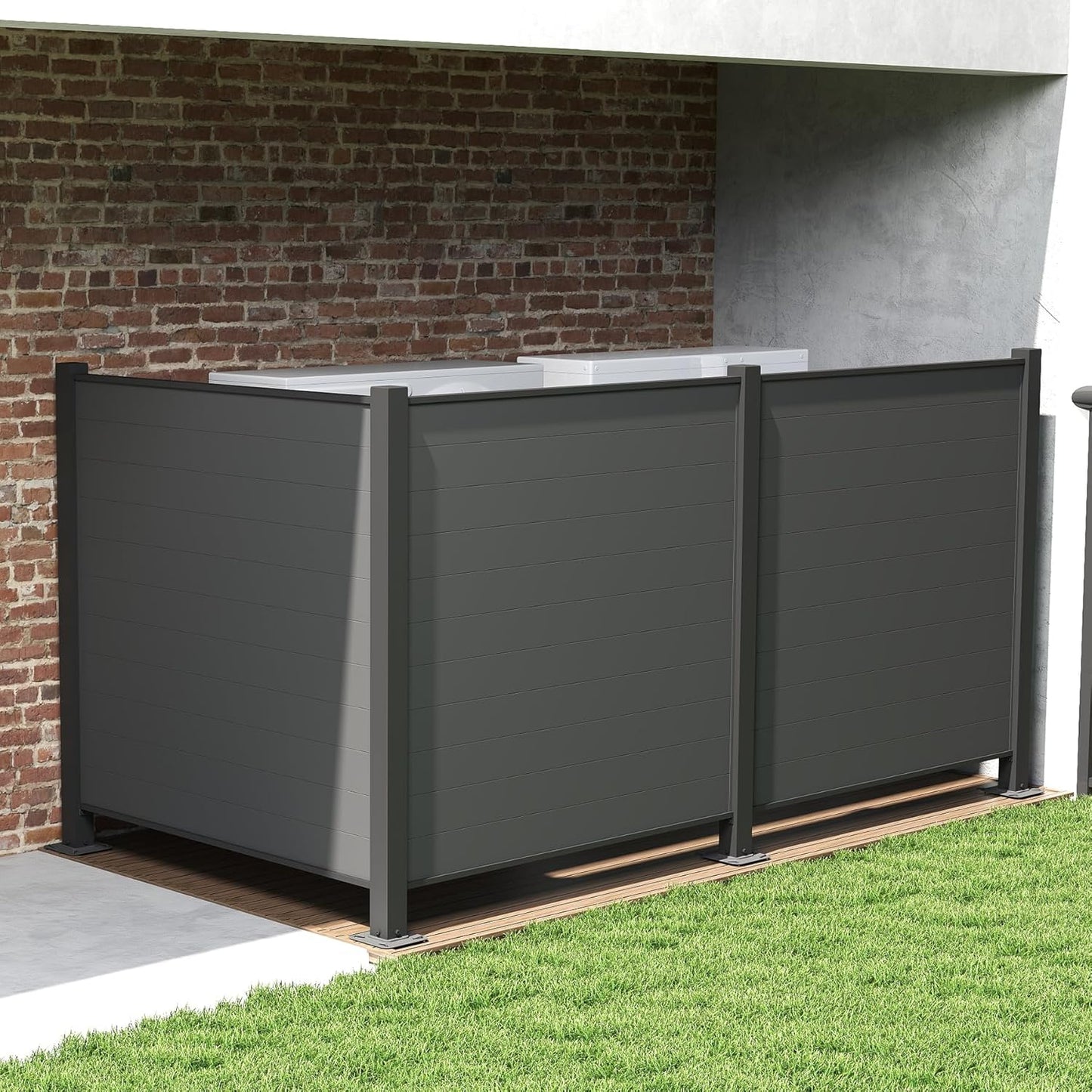 Outdoor Privacy Screens, 50  W X 50  H Air Conditioner Fence, Trash Can Enclosure With Metal Stakes, Metal Decorative Fences For Garden Patio 3 Panels, Black