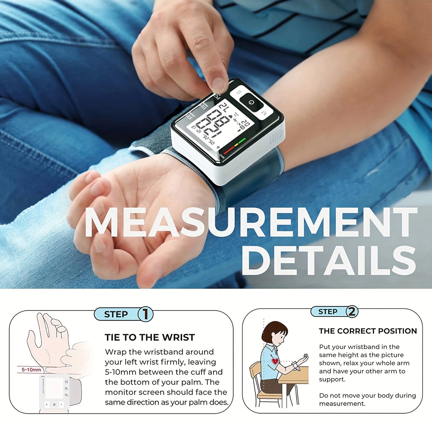 Wrist Blood Pressure Machine With Adjustable Wrist Cuff & 90 Reading Memory For Home & Clinical & H