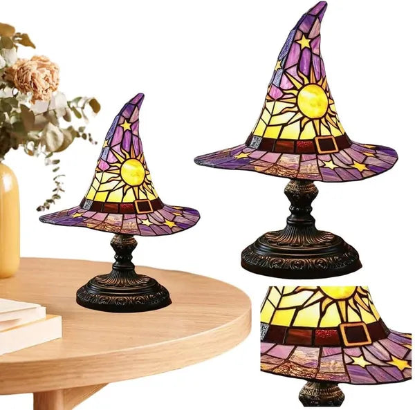 Handmade Gothic Witch Hat Night Light –Witch Hat Lamp Stained Glass LED Lamp, Spooky Halloween Decor, Indoor & Outdoor Witchcraft Gift, Unique Halloween Party Lighting