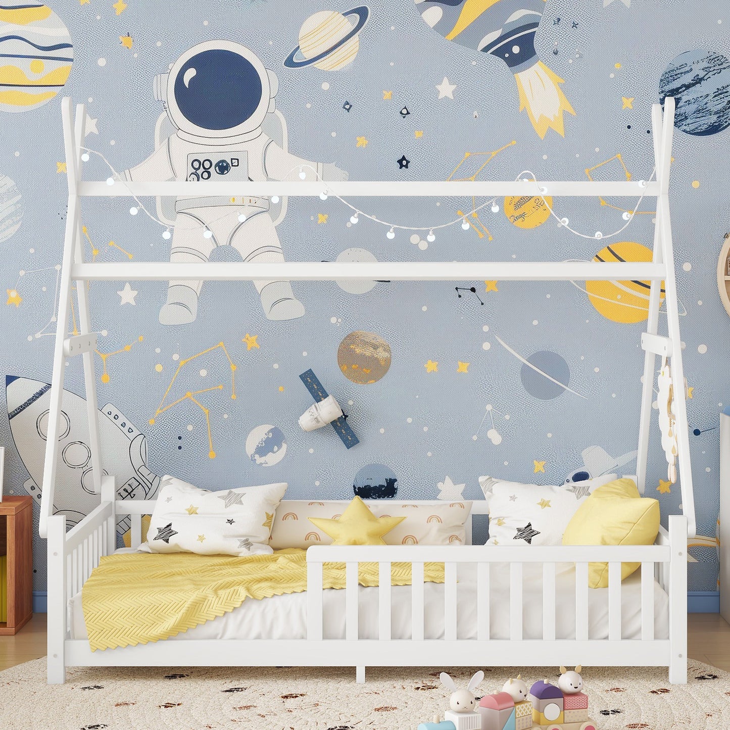 Twin House Bed With Light, Low Floor House Bed With Fence And Roof For Kids Boys Girls,WhiteExpect Arrive Date 2026 4 2  Old SKU W2593P296909