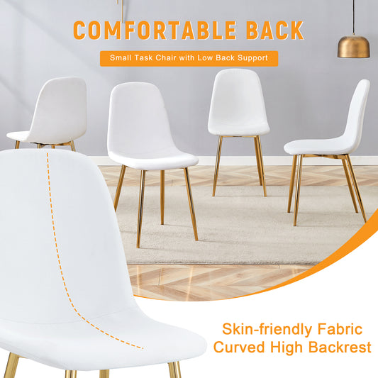 Luxury Simple Chair - Set Of 4 White Linen Material High Resilience Dining Chair With Metal Golden Leg.Integral Metal Leg Architecture,Suitable For Various Interior Decoration Styles.
