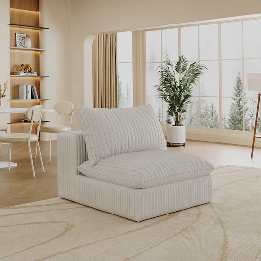 Cloud Sofa,Corduroy Fabric,Deep Seat Couches,Double-layer Design,Removable  Cushion,No Assembly, DIY Combination For Living Room, Bedroom,Conference Room ,Apartment,White