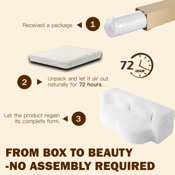 Modern Floor Sofa With 2 Pillows,Convertible Teddy Fabric Foam-Filled Sleeper Sofa Bed,15' Twin Size Folding Mattress For Living Room,Guest Bed,Playroom,no Assembly Required,Beige&White