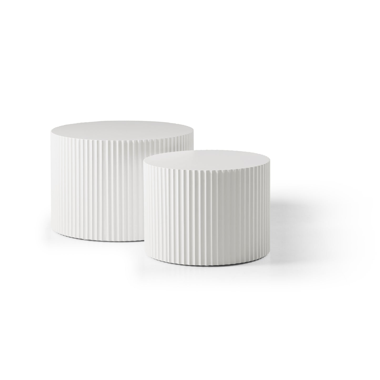 White Round Nesting Table Set Of 2,Handcraft MDF Coffee Table For Living Room Leisure Area Sam