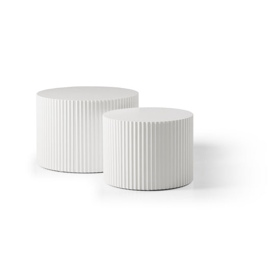 White Round Nesting Table Set Of 2,Handcraft MDF Coffee Table For Living Room Leisure Area Sam