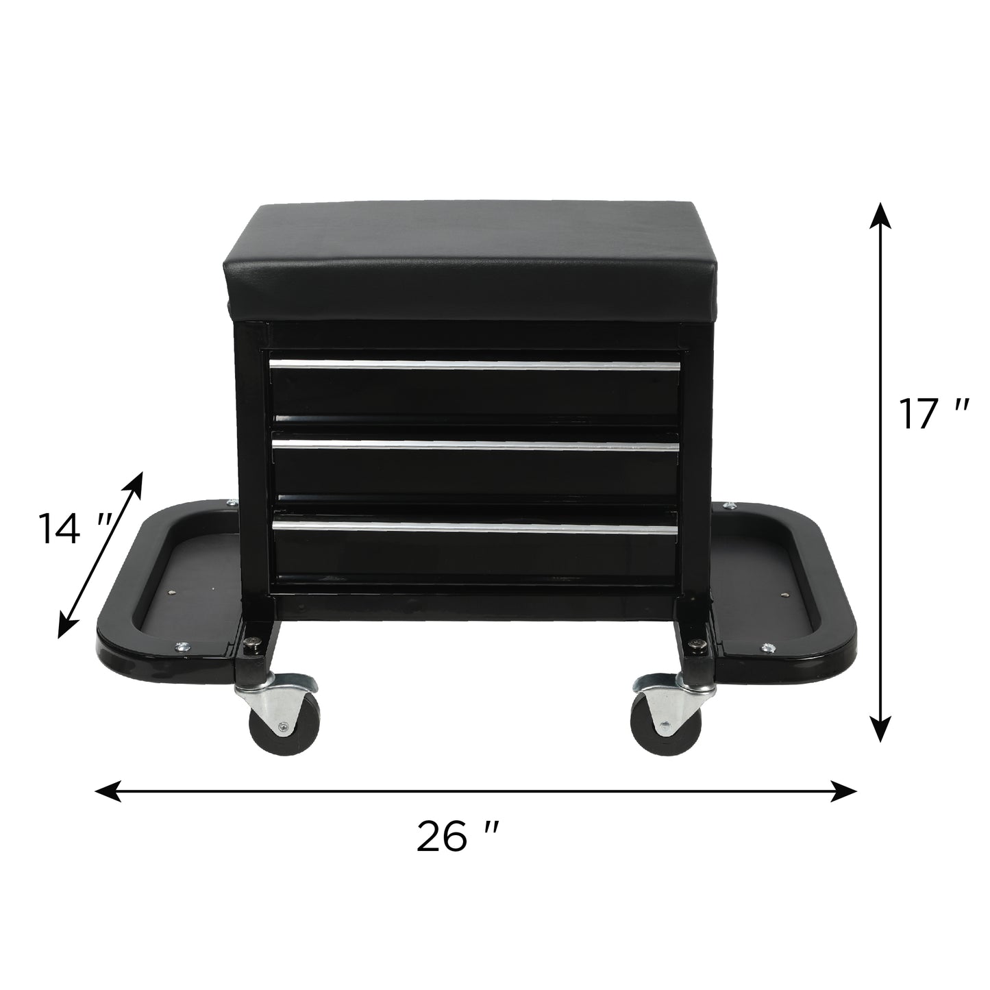 3-Drawer Tool Chest Rolling Mechanic Seat With Tool Trays,350lbs Max Weight Capacity,Black
