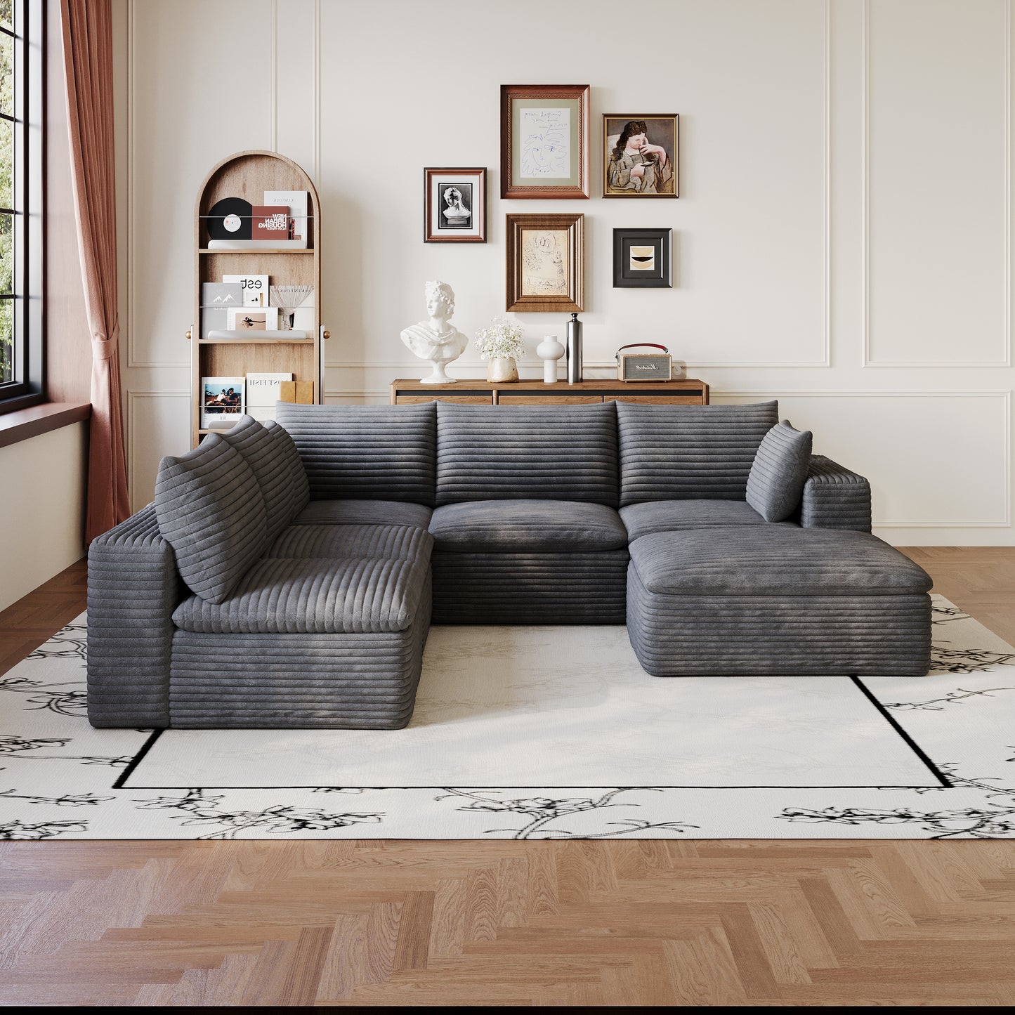 99x103  Cloud Sofa,Corduroy Fabric,Deep Seat Couches,Double-layer Design,Removable  Cushion,No Assembly, DIY Combination For Living Room, Bedroom,Conference Room ,Apartment,Dark Grey