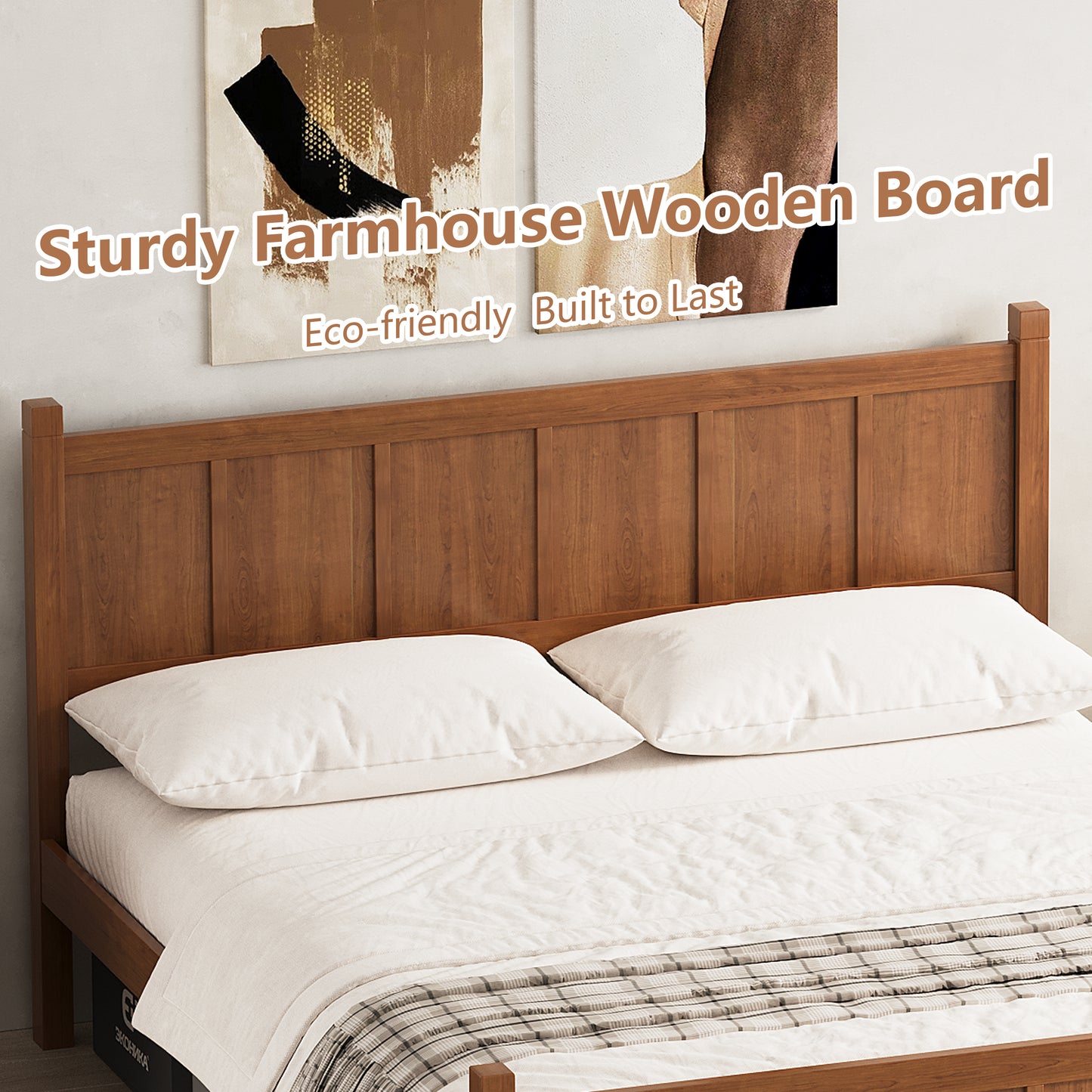 Queen Size Flat Panel Bed With Headboard & Footboard, Minimalist Modern Platform Bed With Wood Grain Finish, Shaker And Farmhouse Style Design, Sleek And Functional Bedroom Furniture,Light Walnut
