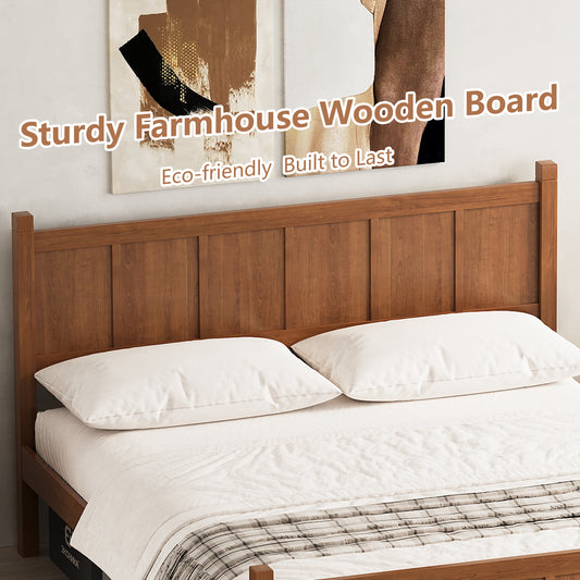 Queen Size Flat Panel Bed With Headboard & Footboard, Minimalist Modern Platform Bed With Wood Grain Finish, Shaker And Farmhouse Style Design, Sleek And Functional Bedroom Furniture,Light Walnut