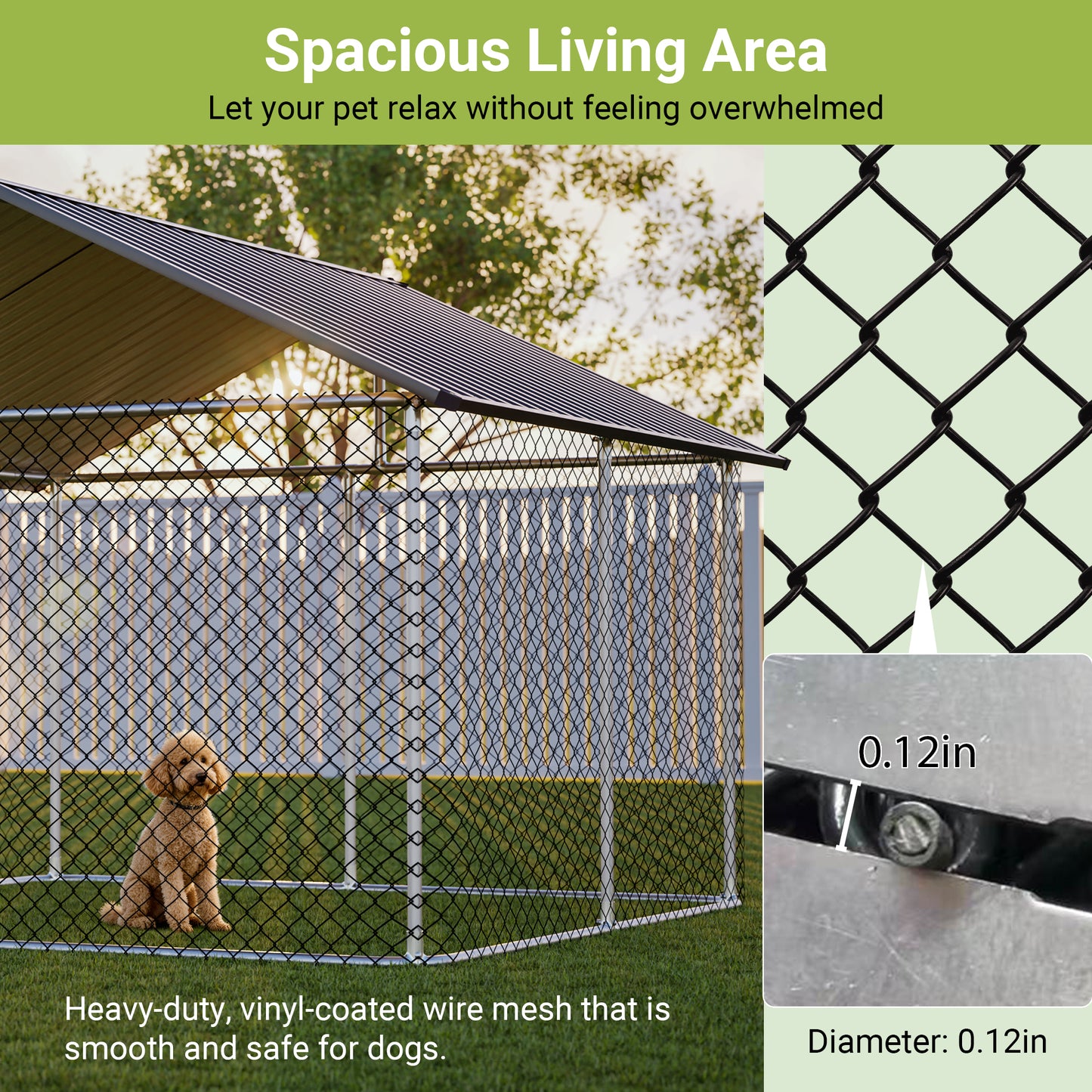7.5'x7.5' Outdoor Heavy Duty Dog Kennel For Large Dogs, Rust-Proof Coated Wire Mesh Dog Cage With Sturdy Metal Roof, Secure Lock & All Weather Metal Enclosure