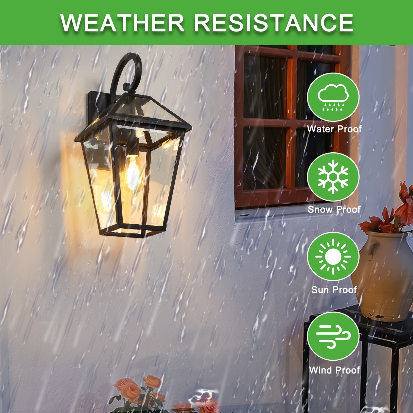 21 H 1-Pack Outdoor Wall Lantern Light  Modern Black Metal & Clear Glass Sconce For Porch, Patio, And Garden Lighting Bulb Not Included