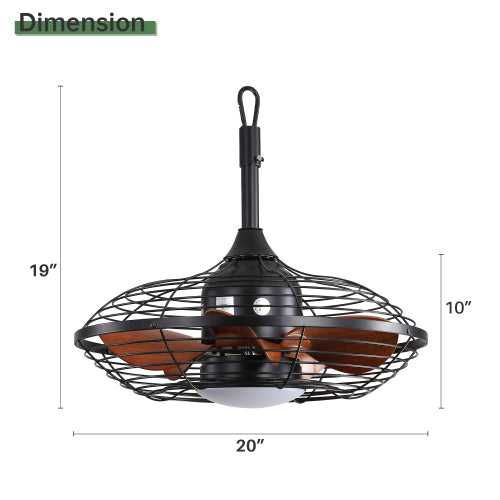 20 Inch Downrod Mount Ceiling Fan LED 18W 3CCT 5 ABS Blades DC Motor With Hanging And Hook For Outside Patios Pergola