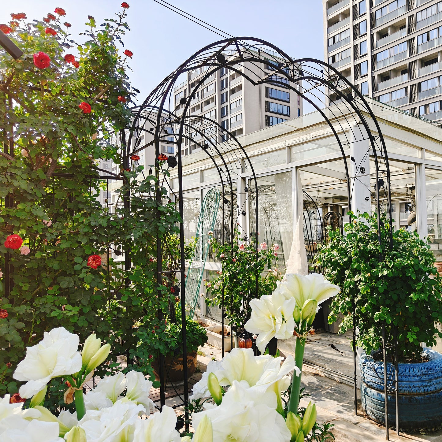 Metal Garden Arch Assemble Freely With 8 Styles Garden Arbor Trellis Climbing Plants Support Rose Arch Black