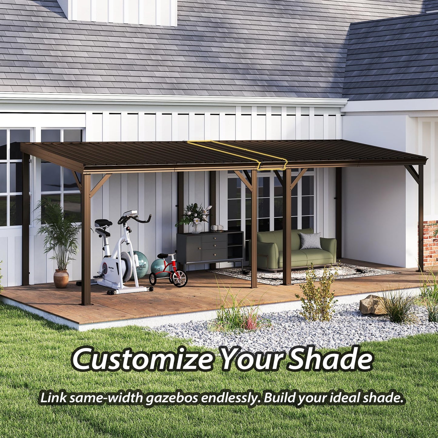 Gazebo Connector Kit - For 12ft Width Wall Mounted Gazebos, Durable Steel Expansion Linker, Rustproof & Easy Assembly For 12  X20   Lean To Gazebos-Brown