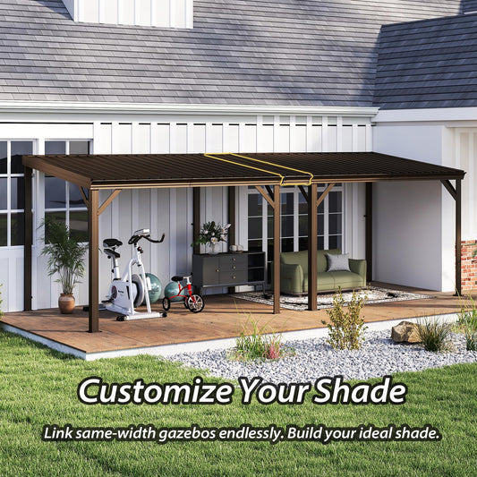 Gazebo Connector Kit - For 12ft Width Wall Mounted Gazebos, Durable Steel Expansion Linker, Rustproof & Easy Assembly For 12  X20   Lean To Gazebos-Brown