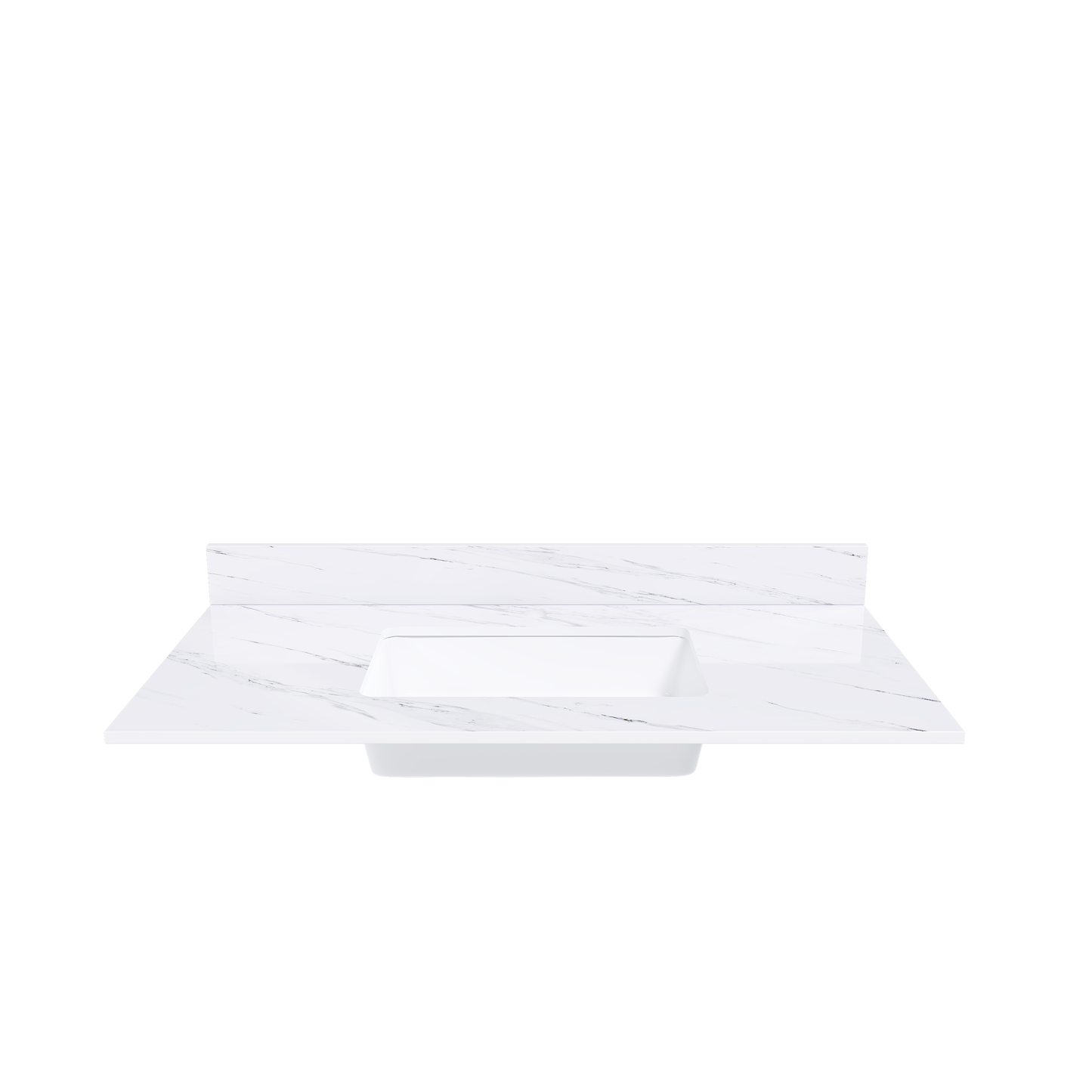43 Inch Marble Vanity Top  White Vanity Top With 1 Pre-drilled Faucet Holes  Bathroom Vanity Top With Undermount Rectangular Middle Sink And 4 Height Backsplash   Bianco Carrara Venato