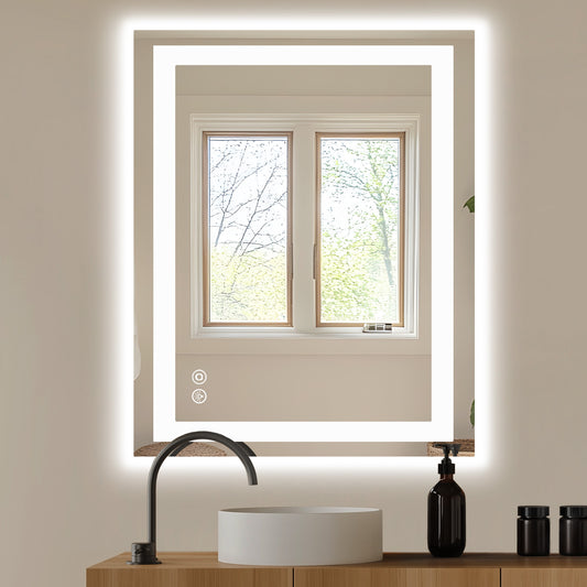Anti-fog LED Bathroom Mirror With Dual Light Source And Three Lighting Modes-32 X 40