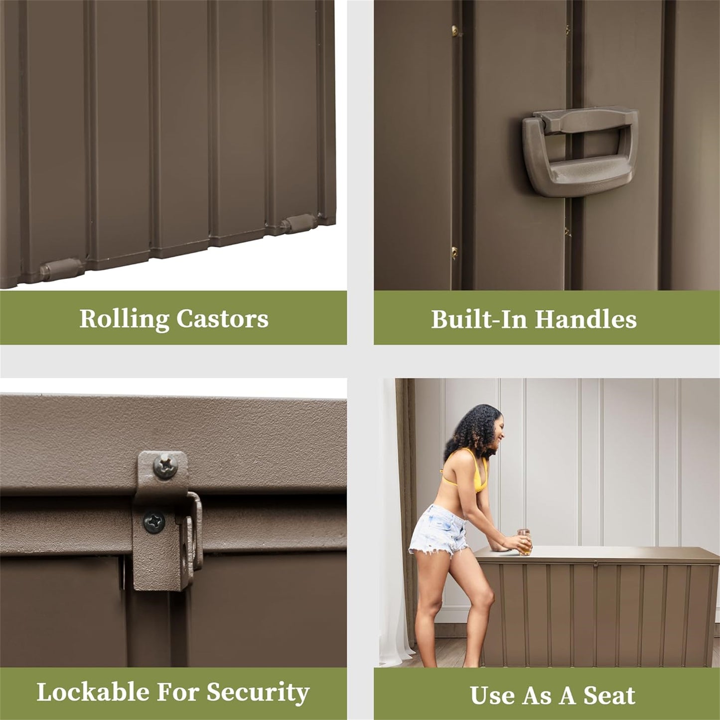 150 Gallon Outdoor Storage Deck Box Waterproof, Large Patio Storage Bin For Outside Cushions, Throw Pillows, Garden Tools, Lockable, Resin Bottom  Dark Brown