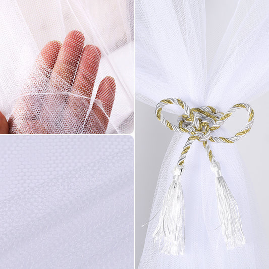 Bed Canopy Curtains 4 Doors Square Polyester Bed Net Bedroom Decoration Easy Installation For Queen/King Size With Storage Bag 190*210*240cm White
