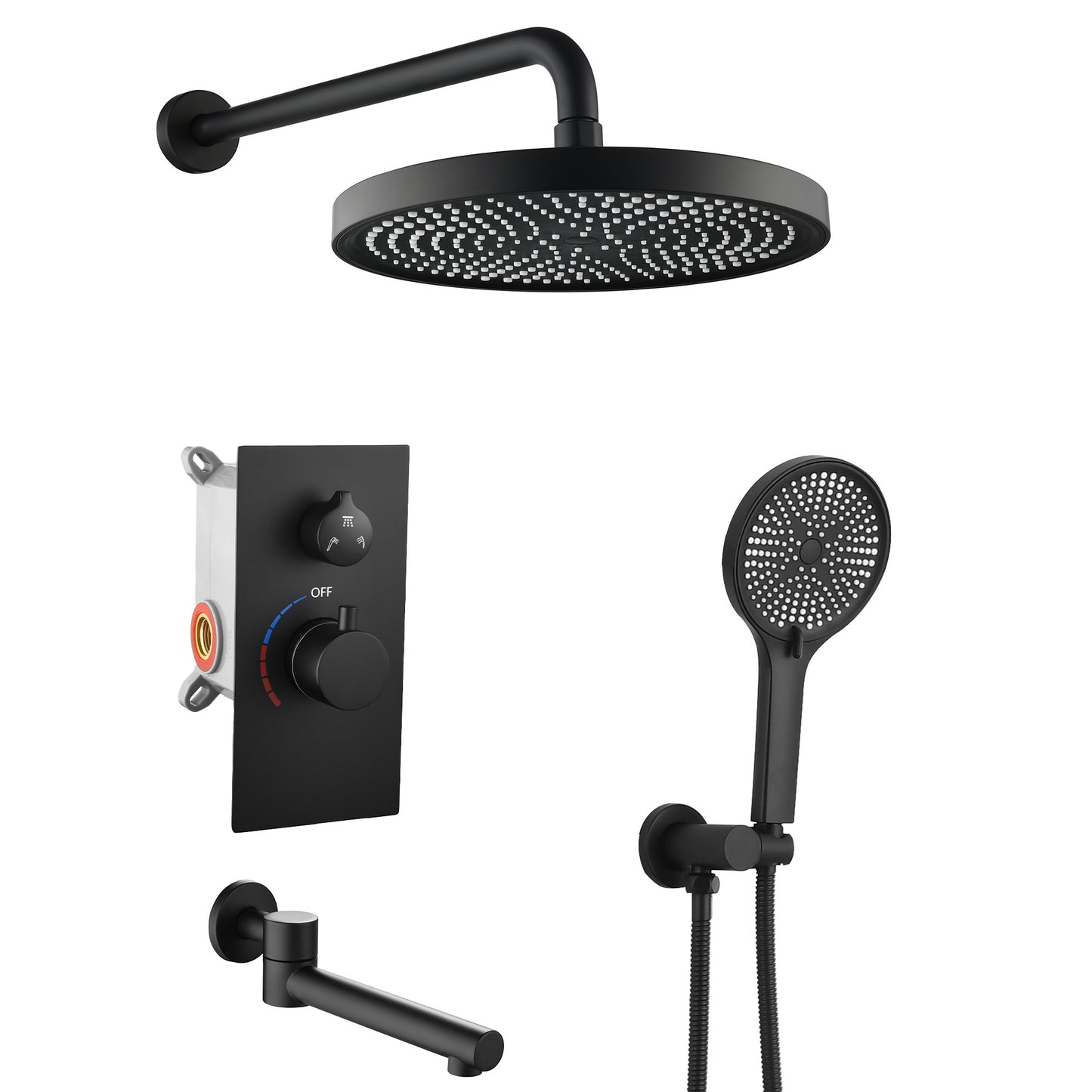 Luxury 3-Function Shower System Set - Solid Brass Control Valve, 10  Overhead Shower, 3-Spray Handheld, With Bathtub Spout