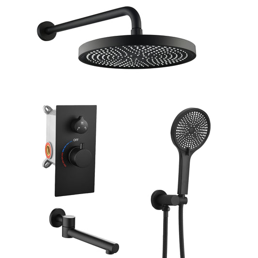 Luxury 3-Function Shower System Set - Solid Brass Control Valve, 10  Overhead Shower, 3-Spray Handheld, With Bathtub Spout